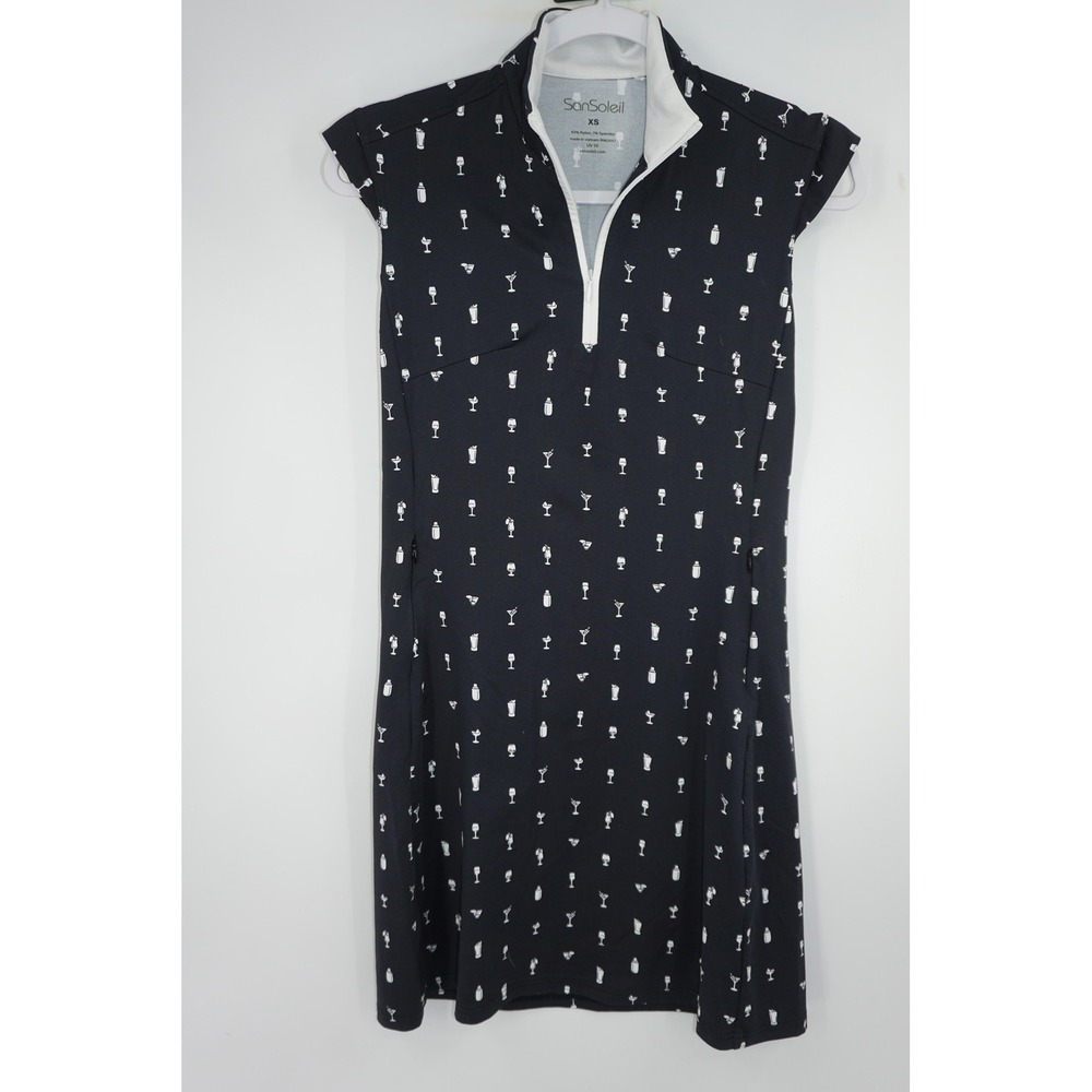 SanSoleil Dress Womens XS Black Cocktail Print Quarter Zip UV 50 Golf Tennis